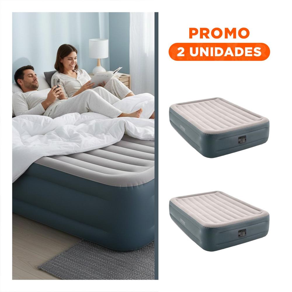 Pack2 Cama Inflable Plus COD 64126NP Comoda y Resistente para Niños y Adultos Y+Regalo Sticker