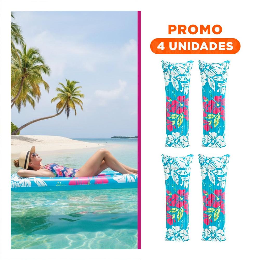 Pack4 Colchoneta de Aire 59720NP Celeste Facil de Inflar y Desinflar para Dormir