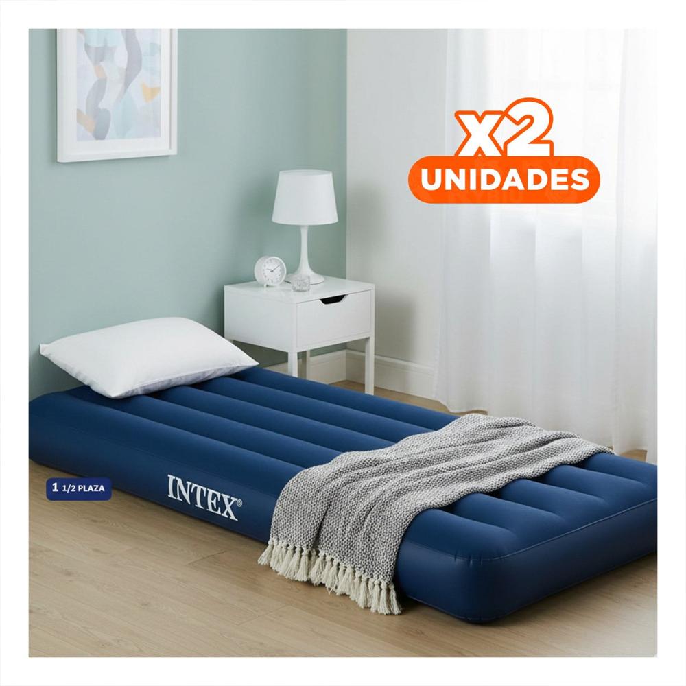 Pack2 Colchoneta Inflable 1 1/2 Plaza COD 64757 Para Dormir Y+Papel Regalo