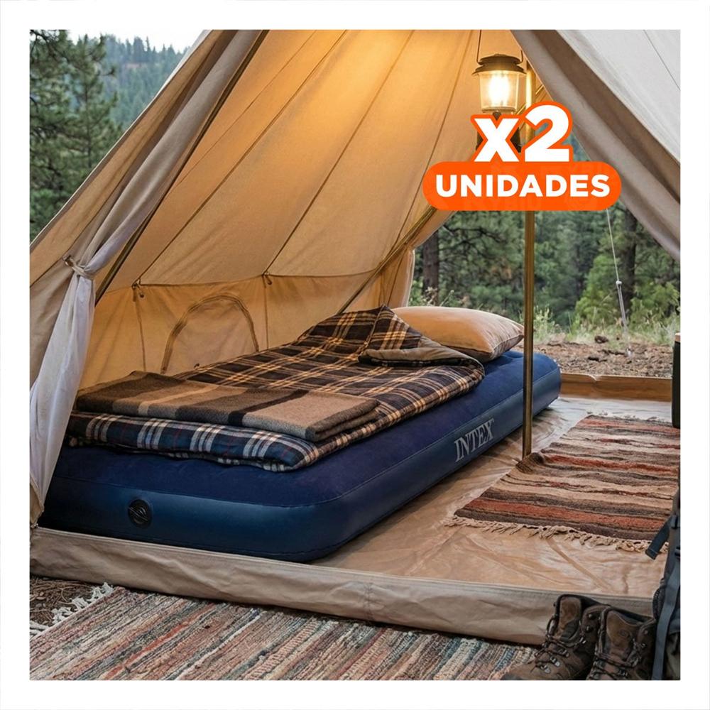 Pack2 Colchoneta Inflable 1 Plaza COD 64756 Para Dormir en Casa o Y+Papel Regalo