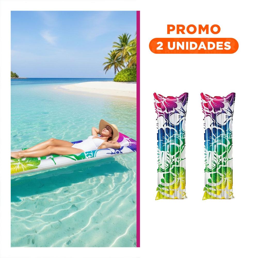 Pack2 Cama Inflable 59720NP Arcoiris Comoda y Resistente para Niños y Adultos Y+Regalo Sticker