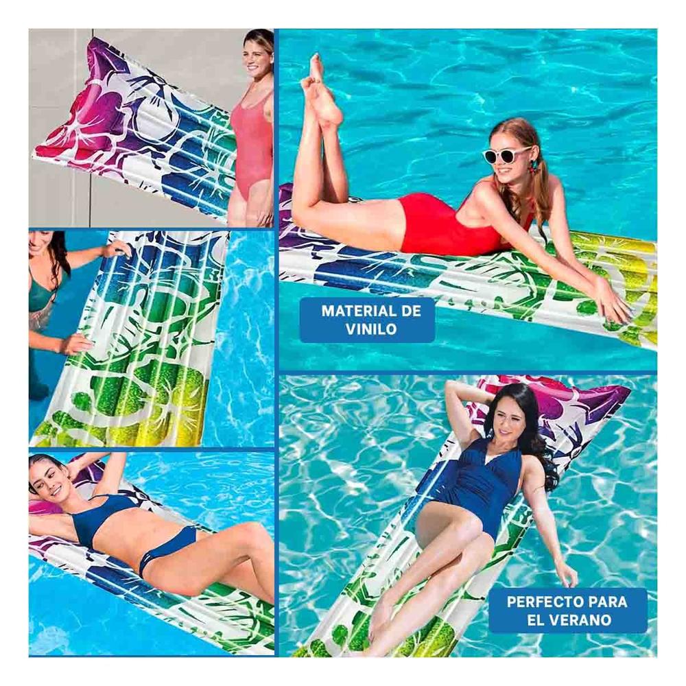 Colchoneta de Aire 59720NP Arcoiris Inflable y Facil de Usar para Descanso Y+Ligas Regalo