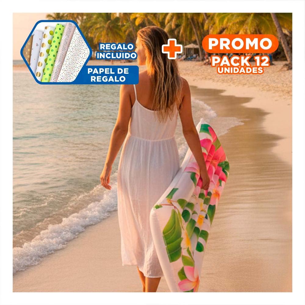 Pack12 Colchoneta Inflable Casa Decoracion Festivo Rosado Verde Flores Hojas Y+Papel Regalo