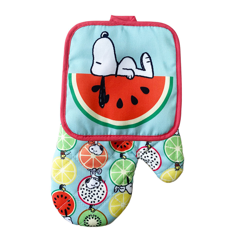 Set de Guante y Agarrador SNOOPY Color Celeste Frutas