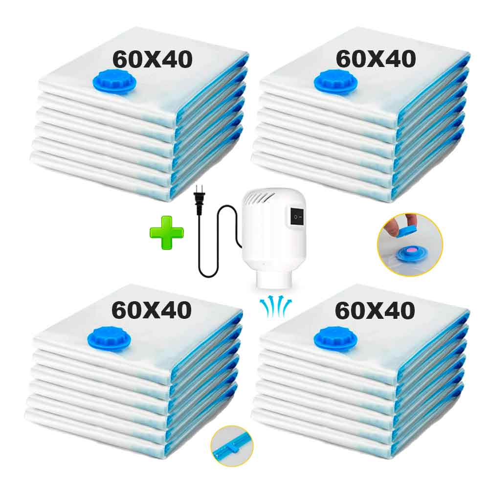 Pack 24 Bolsas de Aire al Vacío de Viaje 60x40cm con Bomba de Aire Alámbrico