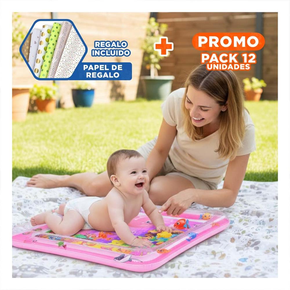Pack12 Tapete Inflable con Agua para Bebes Rosado para Juego Supervisado Y+Papel Regalo Pack12 Tapete Inflable con Agua para Bebes Rosado para Juego Supervisado Y+Papel Regalo