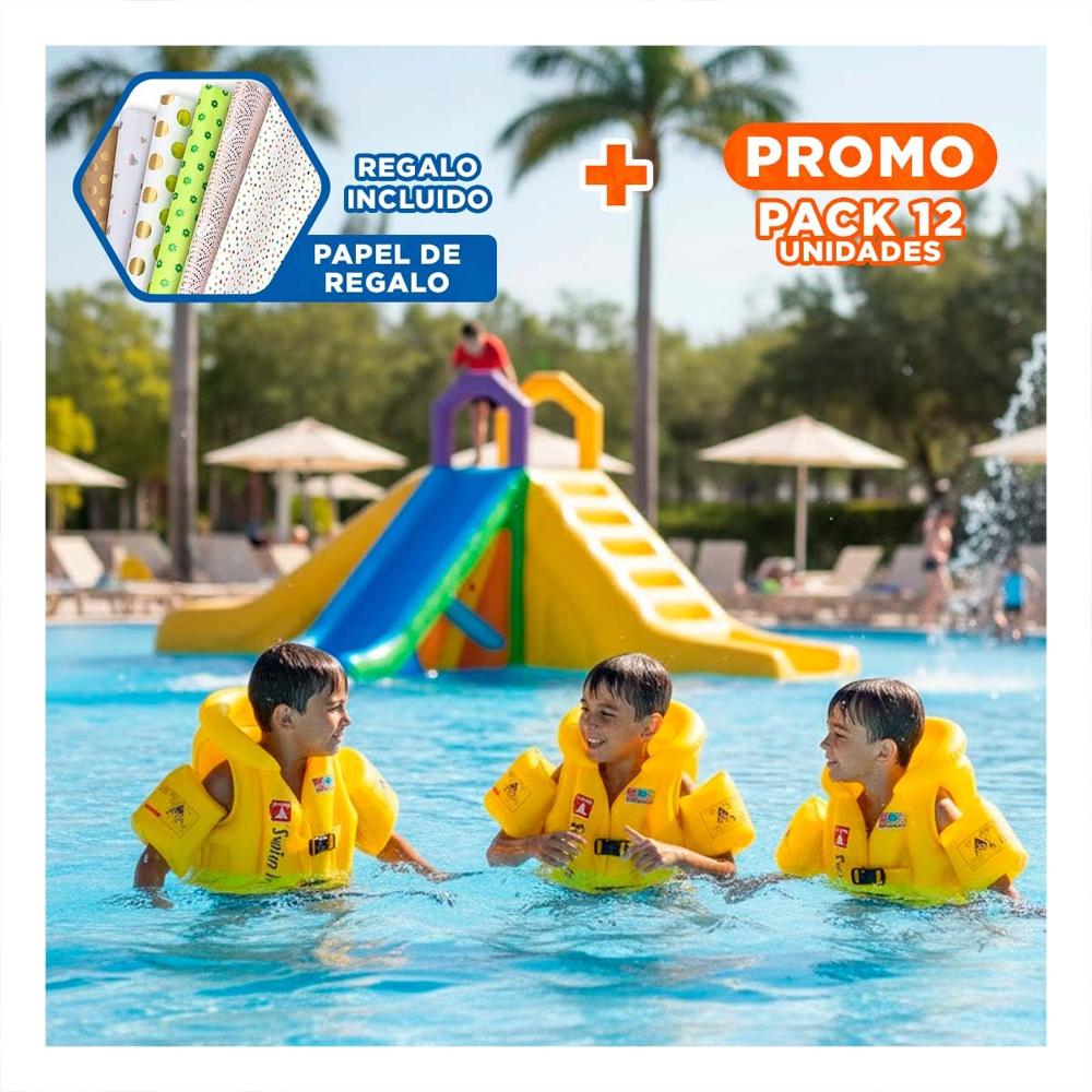 Pack12 Inflable de Juego Infantil MG-4001A Amarillo Chaleco para Niños Y+Papel Regalo