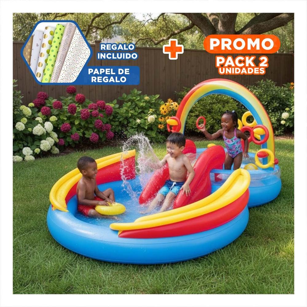 Pack2 Centro Recreativo Arcoiris Inflable para Ninos Uso Exterior con Colores Y+Papel Regalo