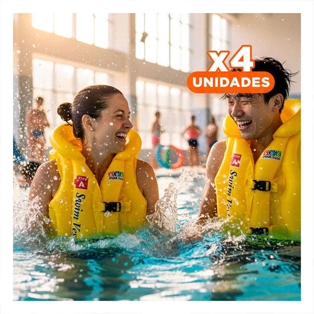 Pack4 Chaleco Acuatico Infantil MG-4001A Amarillo para Piscina y Playa