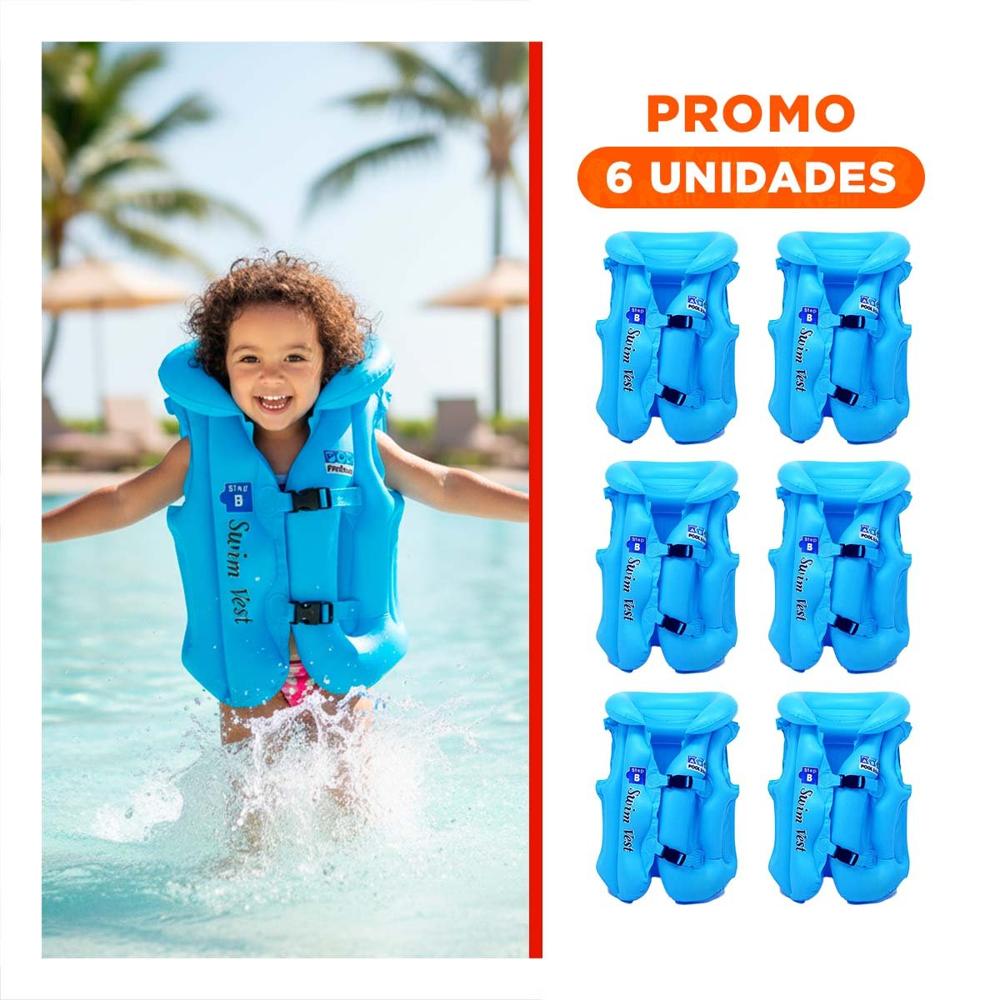 Pack6 Inflable de Agua MG-4001A Celeste Chaleco para Niños y Adultos