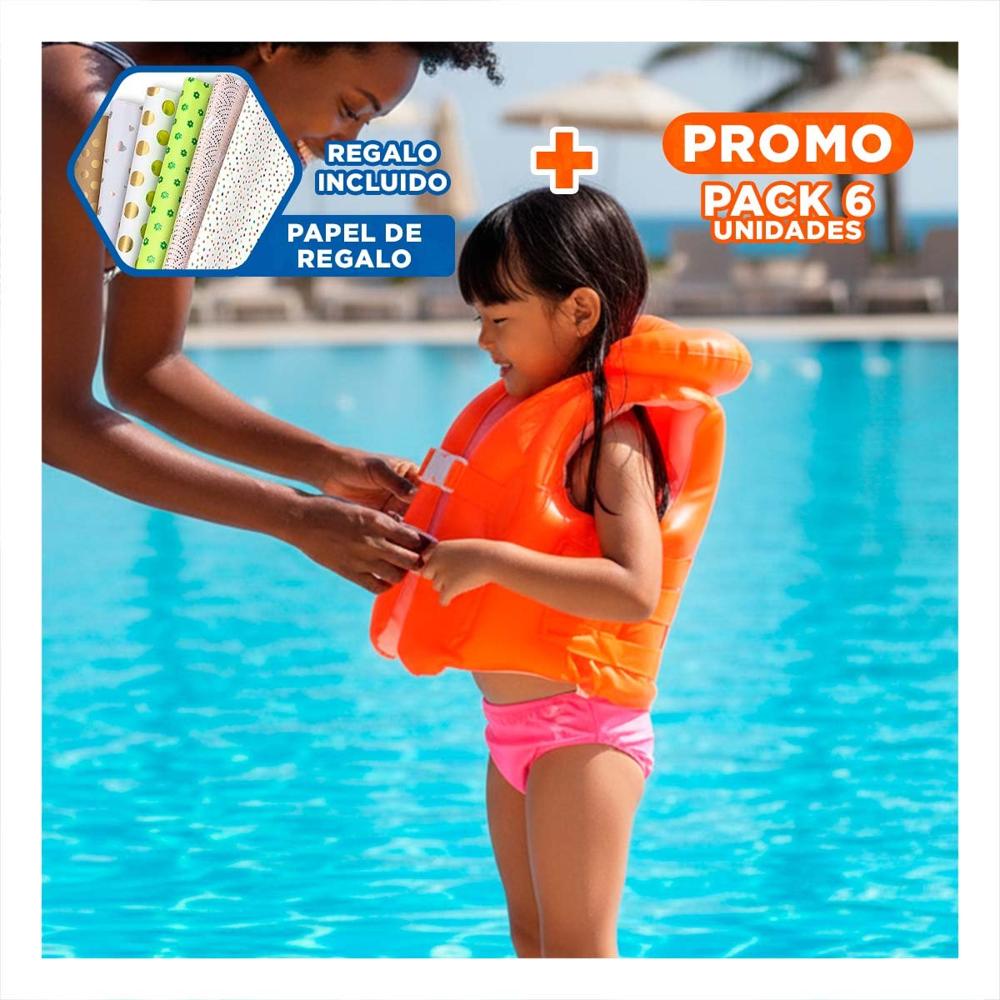 Pack6 Protector Infantil Acuático 58671np 50x47 CM Chaleco para Niñas Y+Papel Regalo