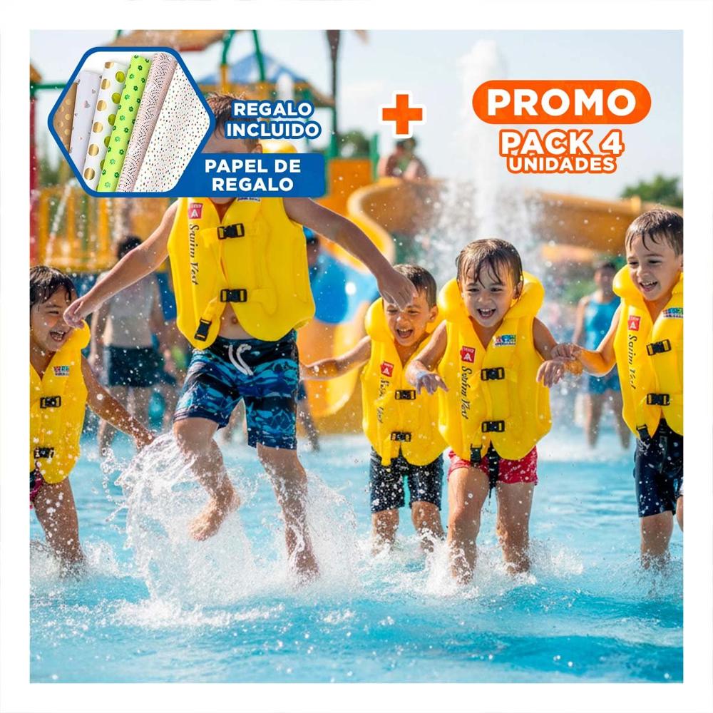 Pack4 Flotador de Juego MG-4001A Amarillo Chaleco Seguro y Comodo Y+Papel Regalo