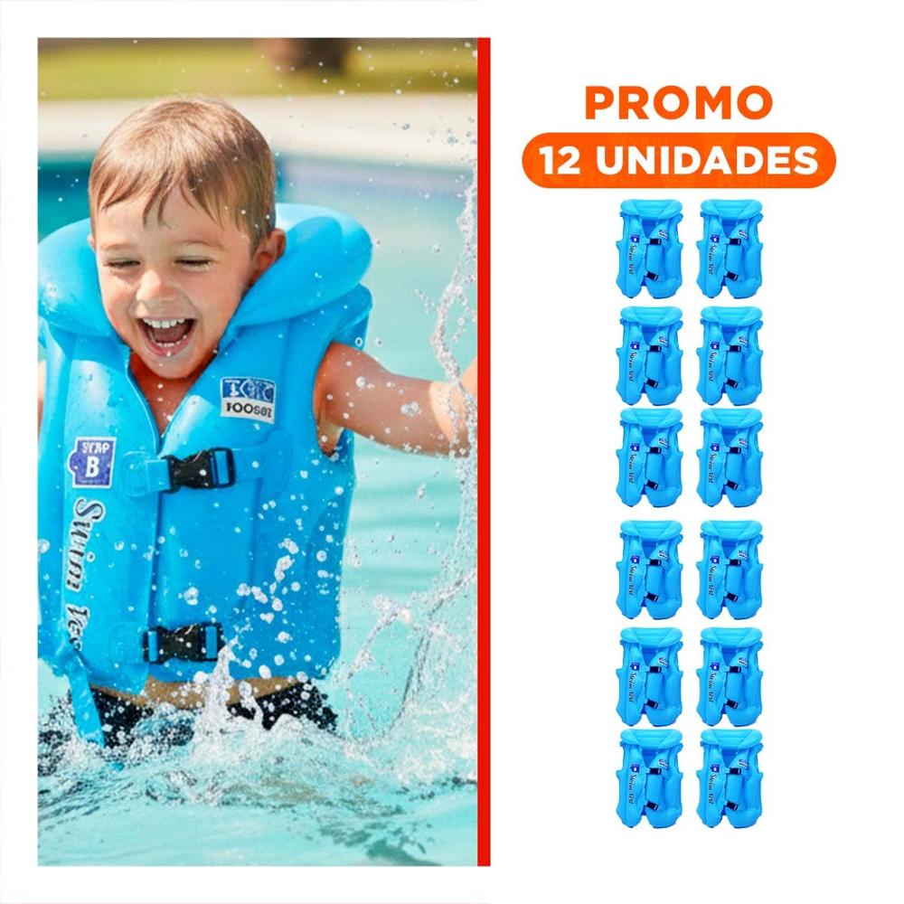 Pack12 Protector Flotador Infantil MG-4001A Celeste Chaleco Seguro Y+Regalo Sticker