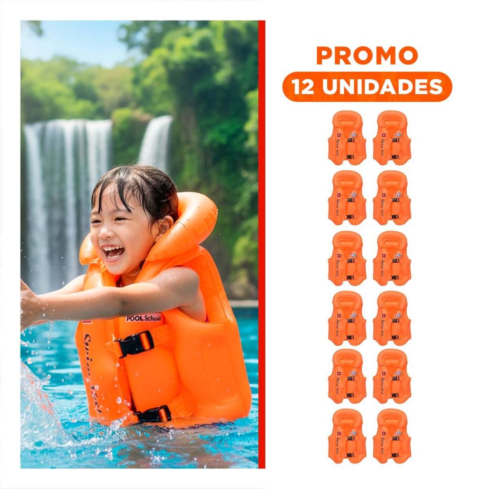 Pack12 Protector Flotador Infantil MG-4001A Anaranjado Chaleco Seguro Y+Regalo Sticker