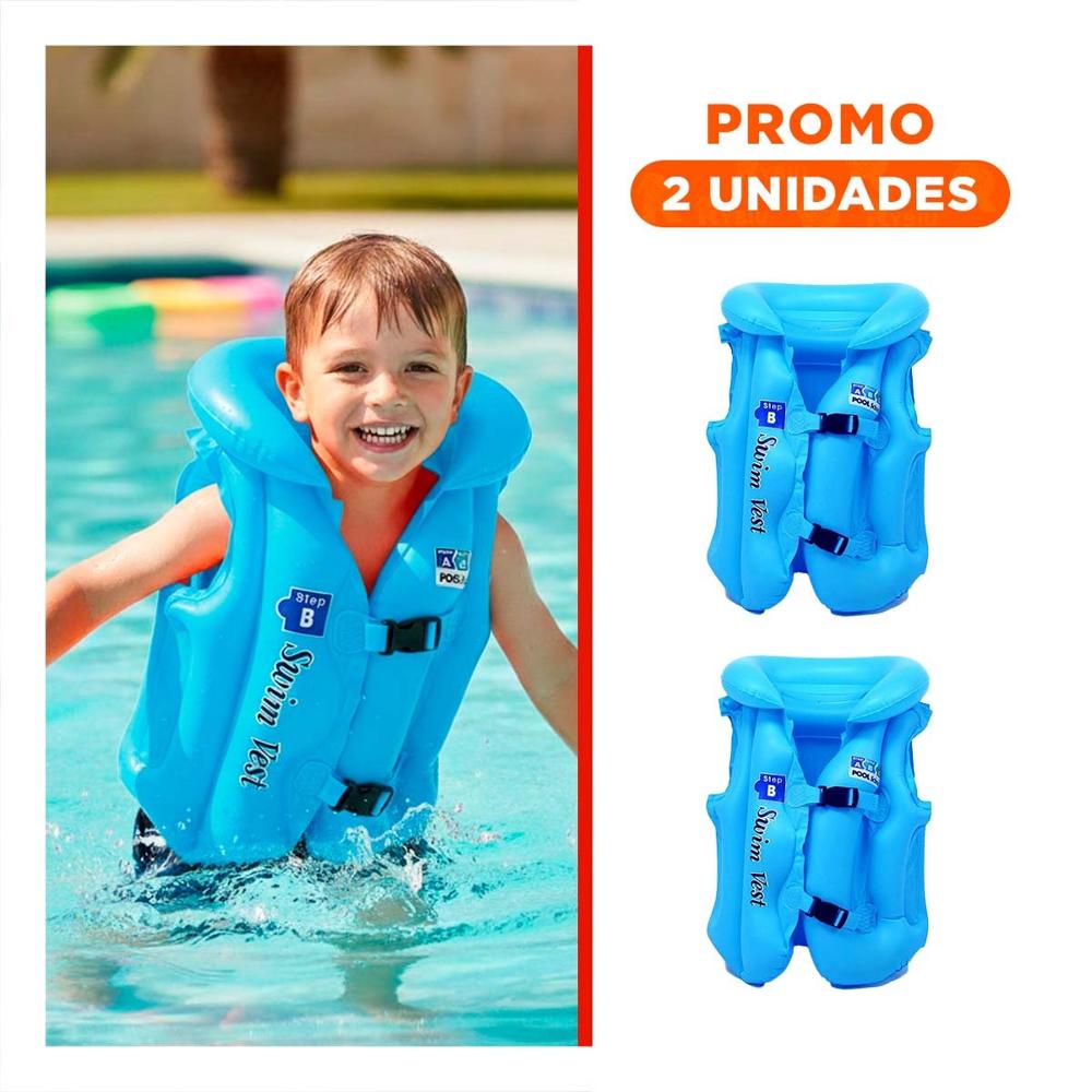 Pack2 Chaleco Flotante MG-4001A Celeste Inflable para Niños y Adultos