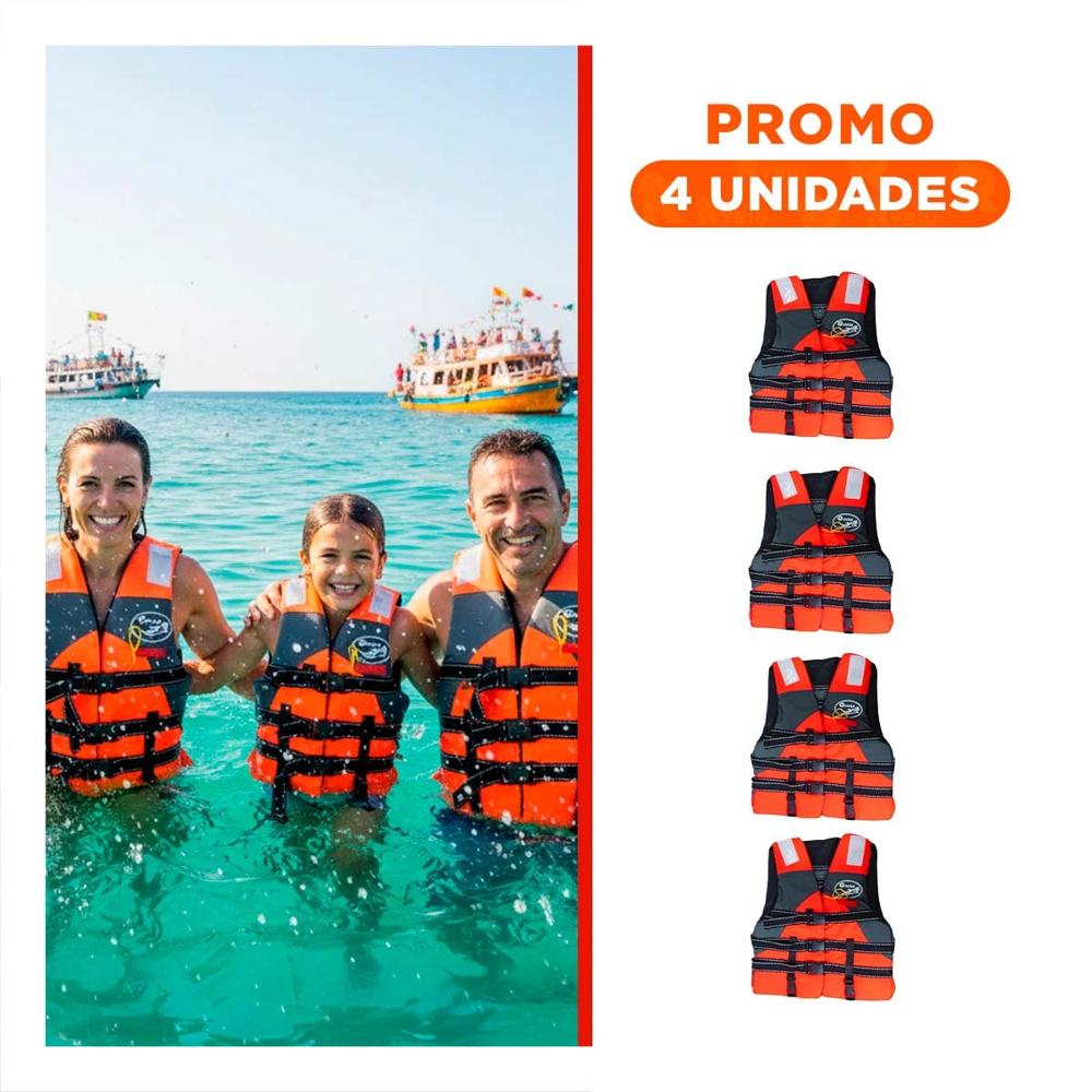 Pack4 Chaleco Adulto Seguro MG-L50 Talla XL Anaranjado Inflable Y+Regalo Sticker