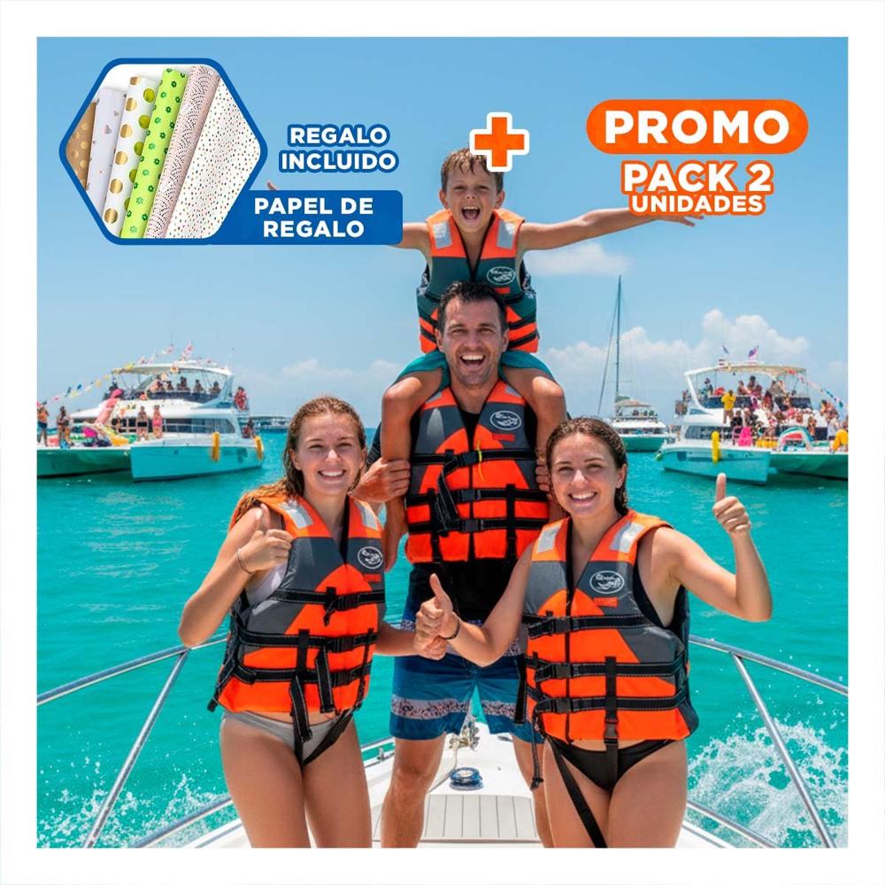 Pack2 Inflable Adulto MG-L50 Talla XL Anaranjado Chaleco Seguro para Juegos Y+Papel Regalo