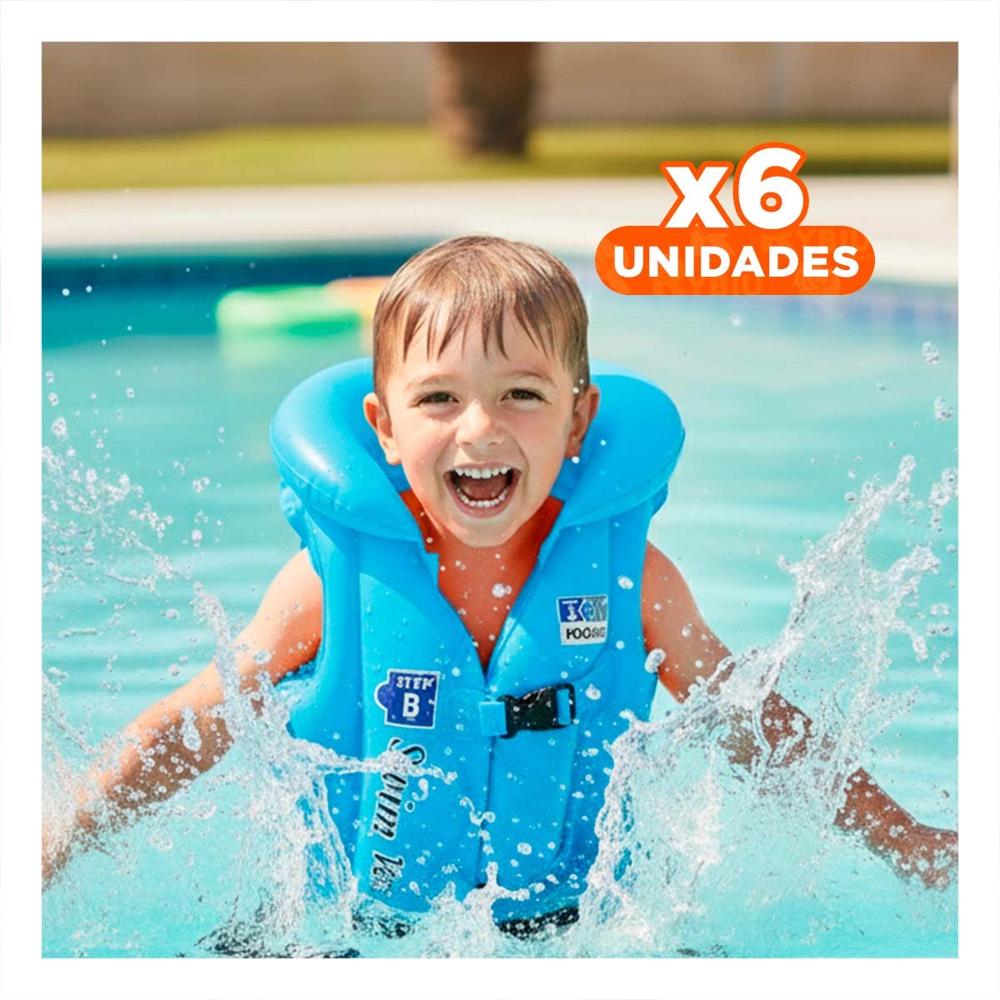Pack6 Chaleco Seguro Infantil MG-4001A Celeste para Piscina y Lago Y+Regalo Sticker