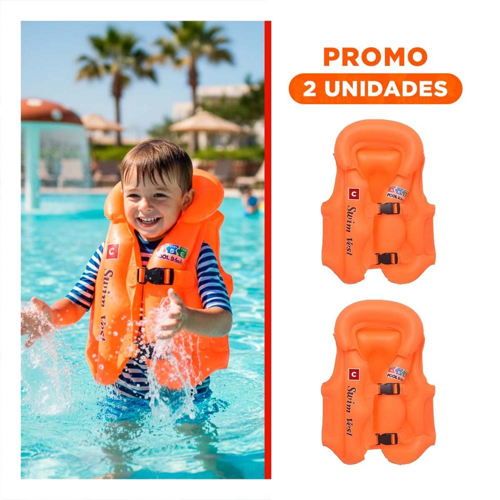 Pack2 Chaleco Flotante MG-4001A Anaranjado Inflable para Niños y Adultos