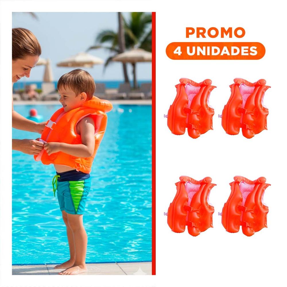 Pack4 Chaleco Infantil Seguro 58671np 50x47 CM Inflable para Niños Y+Regalo Sticker