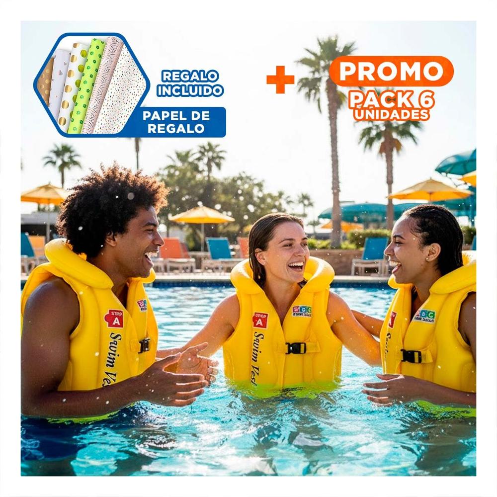 Pack6 Protector Infantil Acuatico MG-4001A Amarillo Chaleco Seguro Y+Papel Regalo