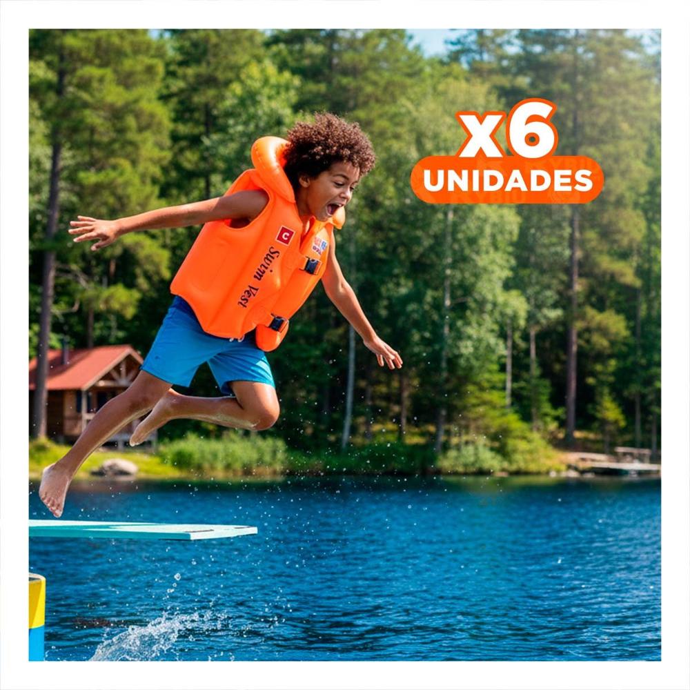 Pack6 Chaleco Seguro Infantil MG-4001A Anaranjado para Piscina y Lago Y+Regalo Sticker