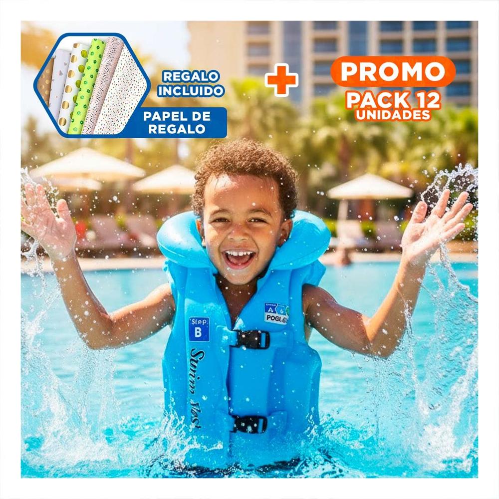 Pack12 Inflable de Juego Infantil MG-4001A Celeste Chaleco para Niños Y+Papel Regalo Pack12 Inflable de Juego Infantil MG-4001A Celeste Chaleco para Niños Y+Papel Regalo