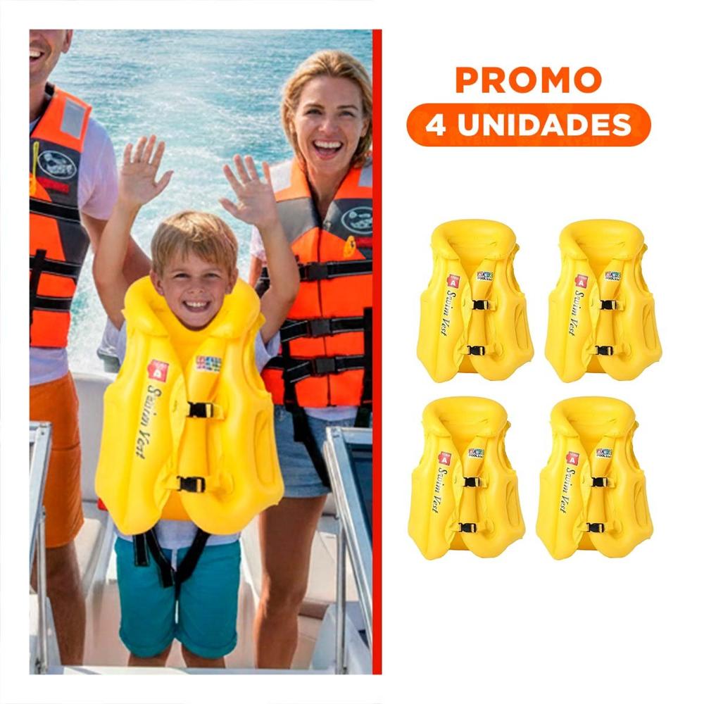 Pack4 Chaleco Infantil Seguro MG-4001A Amarillo Inflable para Juegos Acuaticos Y+Regalo Sticker