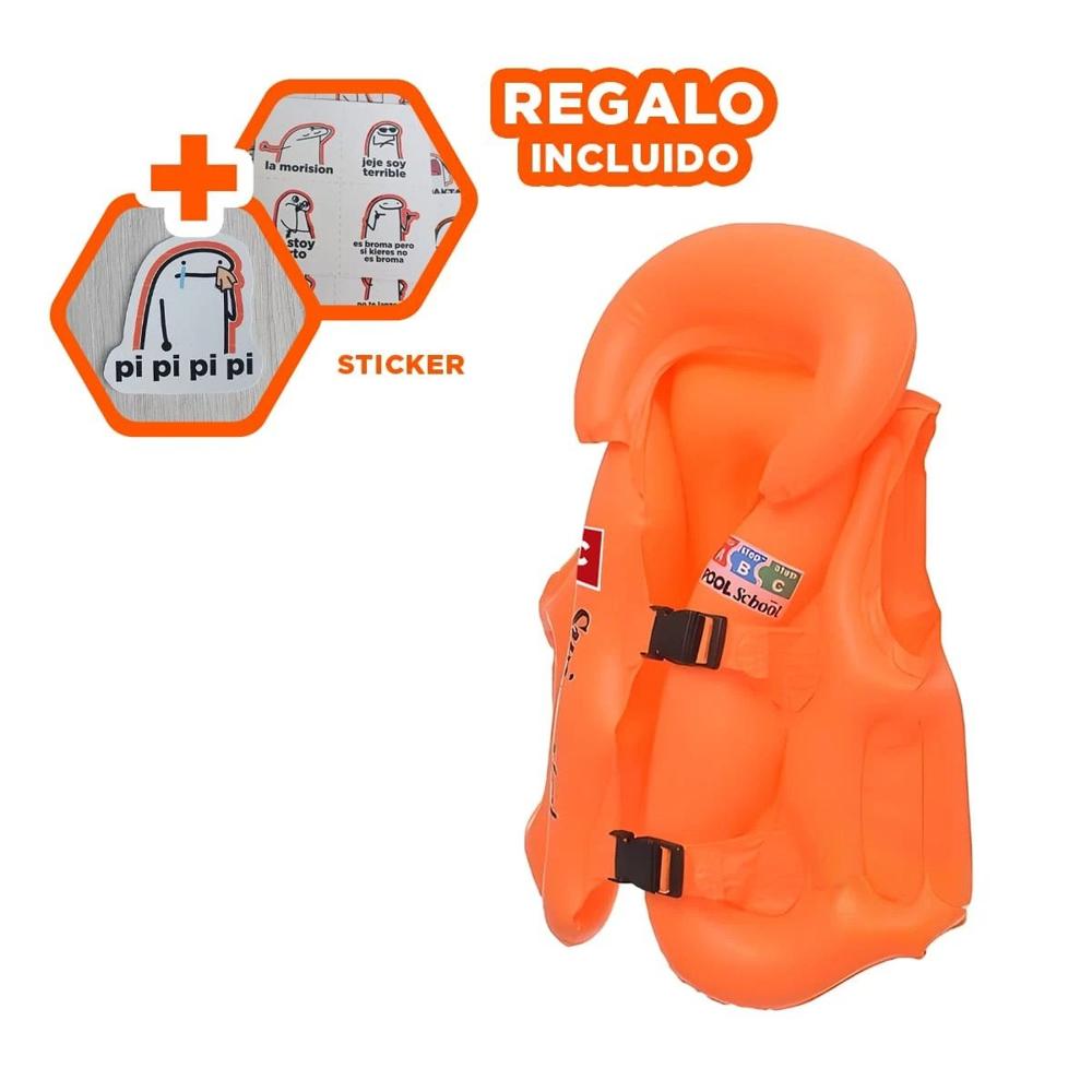 Protector Inflable MG-4001A Anaranjado Chaleco Seguro para Diversion Acuatica Y+Regalo Sticker