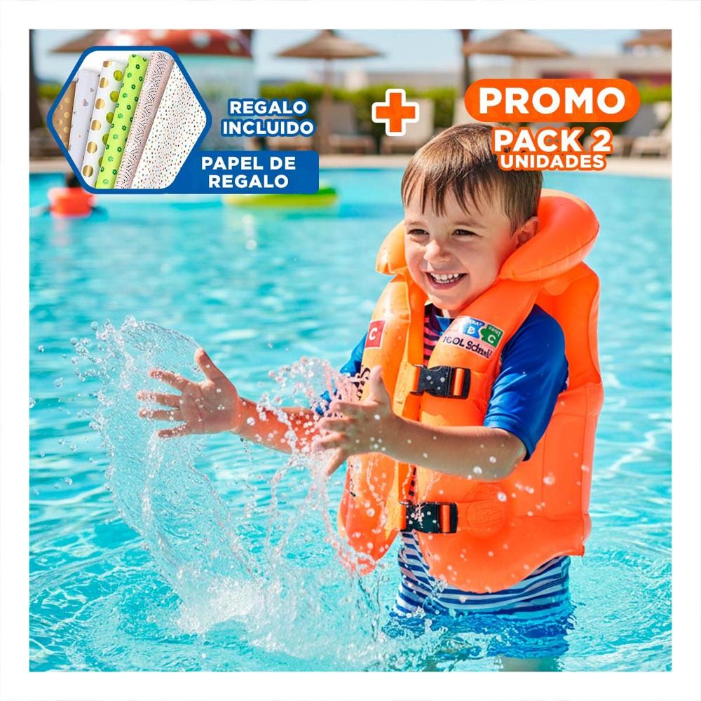 Pack2 Inflable Infantil MG-4001A Anaranjado Chaleco Seguro para Juegos en Agua Y+Papel Regalo