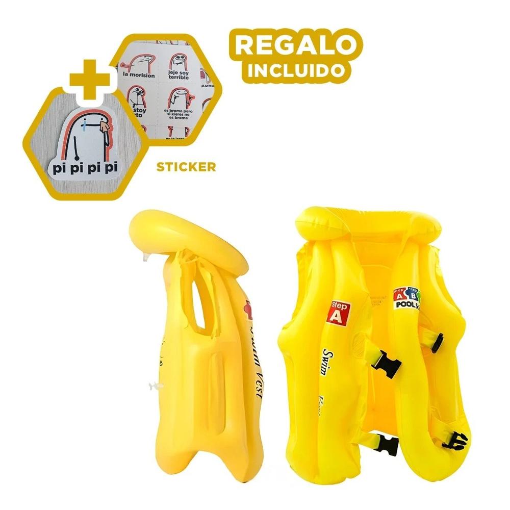 Protector Inflable MG-4001A Amarillo Chaleco Seguro para Diversion Acuatica Y+Regalo Sticker