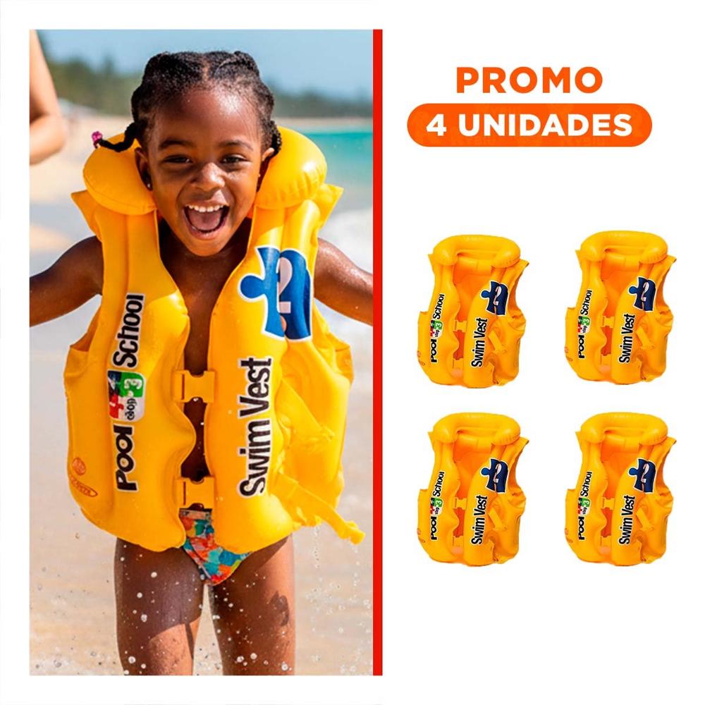 Pack4 Chaleco Infantil Seguro 58660EU 51x46 CM Inflable para Niños Y+Regalo Sticker Pack4 Chaleco Infantil Seguro 58660EU 51x46 CM Inflable para Niños Y+Regalo Sticker