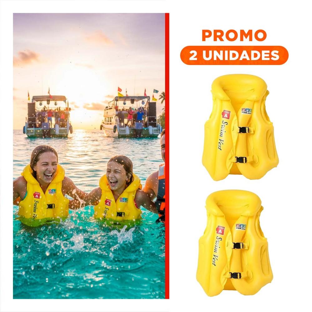 Pack2 Chaleco Flotante MG-4001A Amarillo Inflable para Niños y Adultos