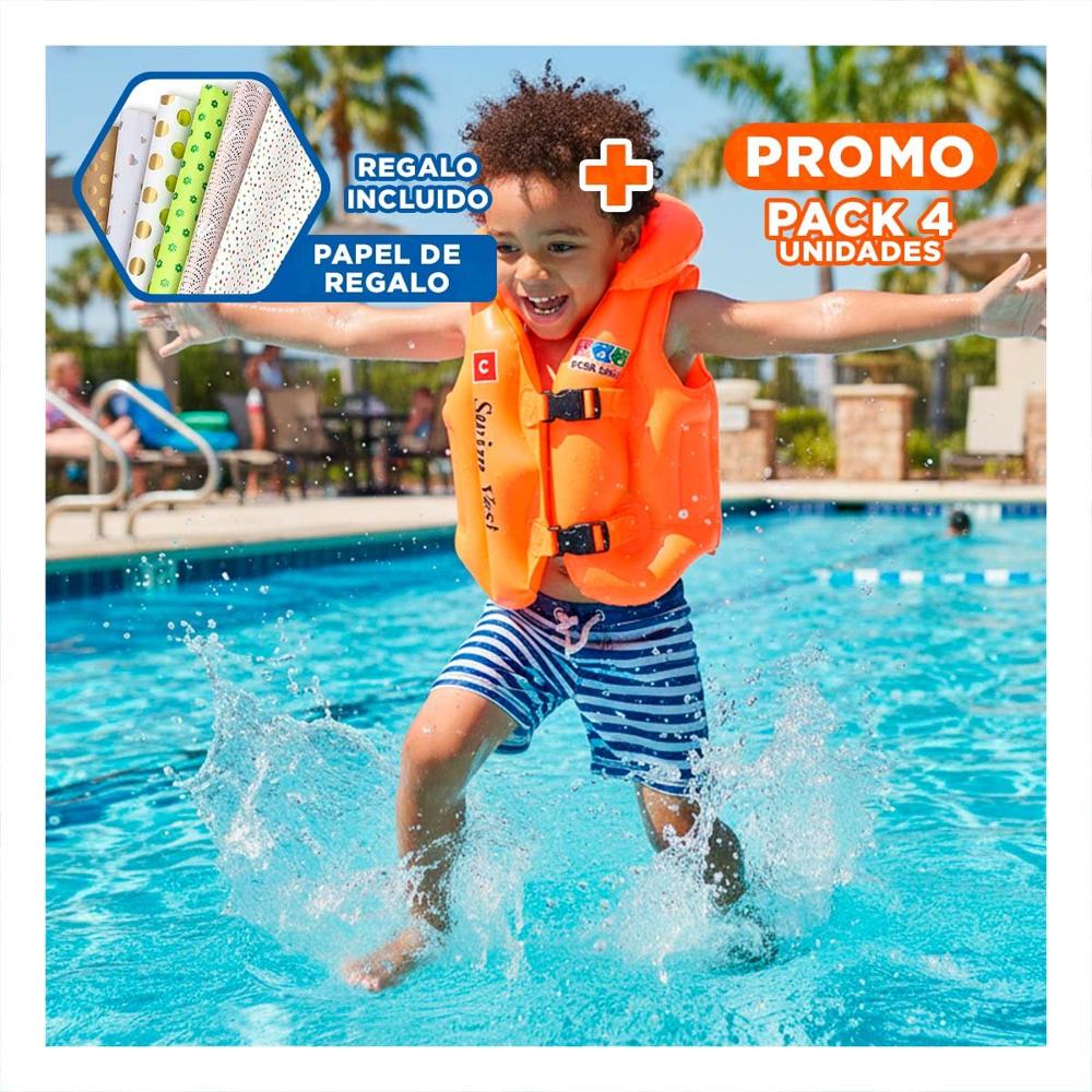 Pack4 Flotador de Juego MG-4001A Anaranjado Chaleco Seguro y Comodo Y+Papel Regalo
