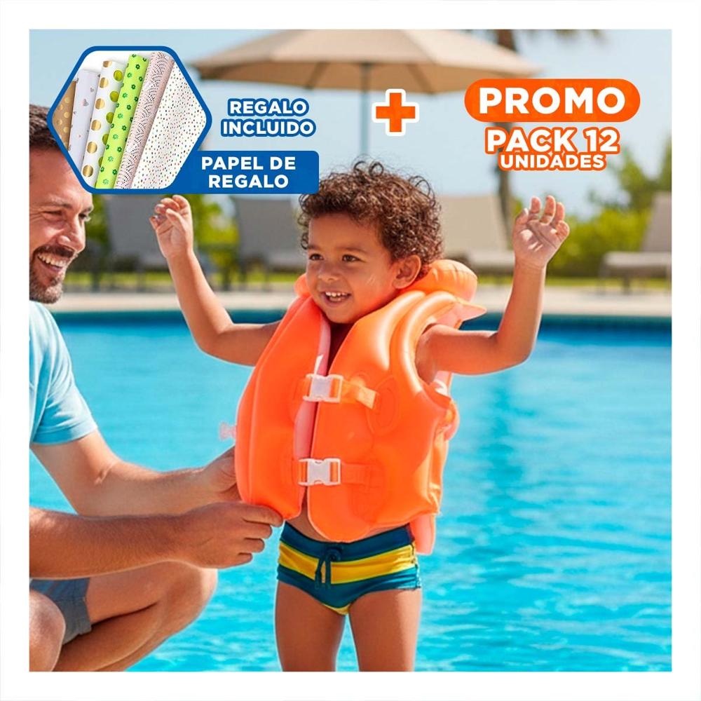 Pack12 Inflable de Juego Infantil 58671np 50x47 CM Chaleco para Niños Y+Papel Regalo