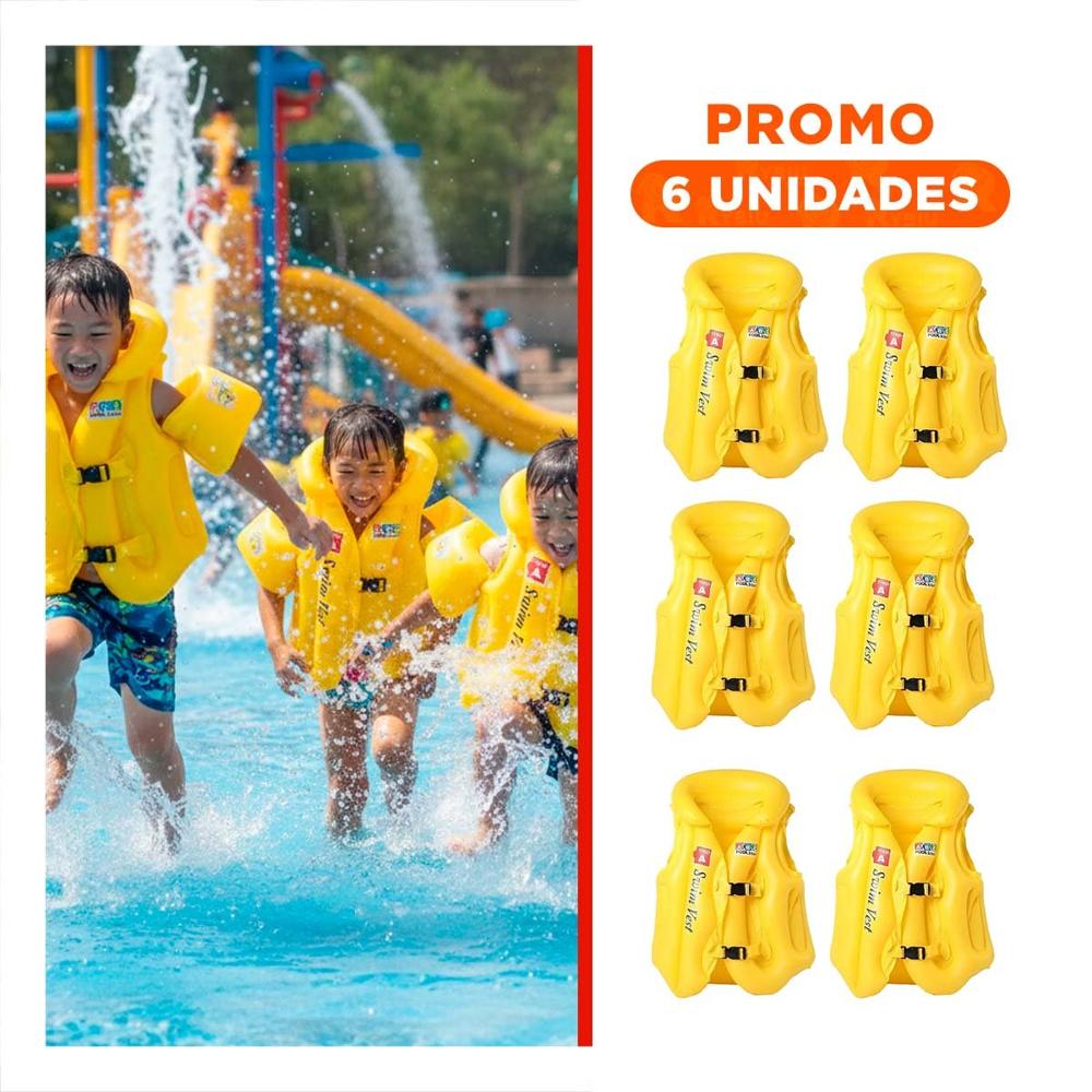 Pack6 Inflable de Agua MG-4001A Amarillo Chaleco para Niños y Adultos Pack6 Inflable de Agua MG-4001A Amarillo Chaleco para Niños y Adultos
