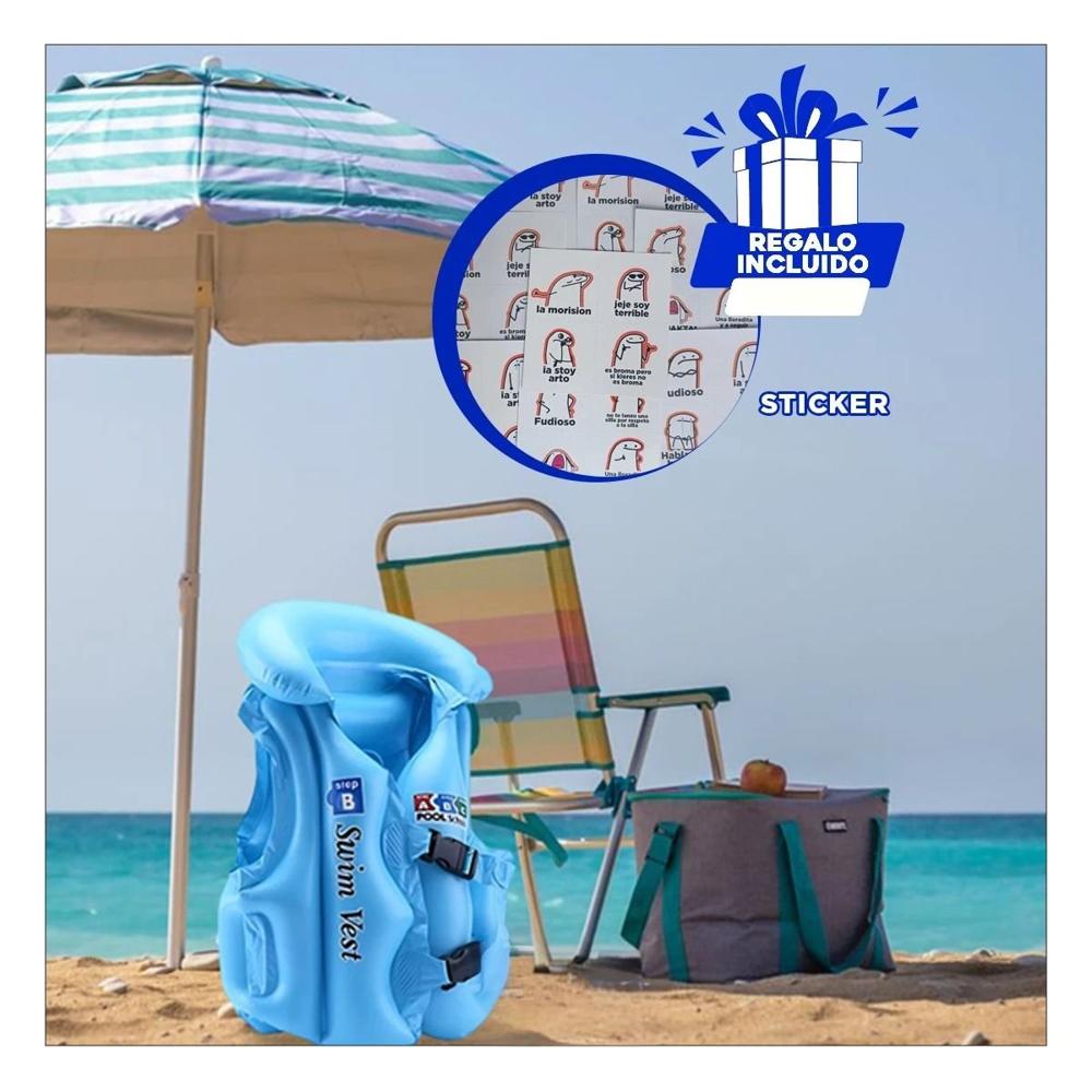Protector Inflable MG-4001A Celeste Chaleco Seguro para Diversion Acuatica Y+Regalo Sticker