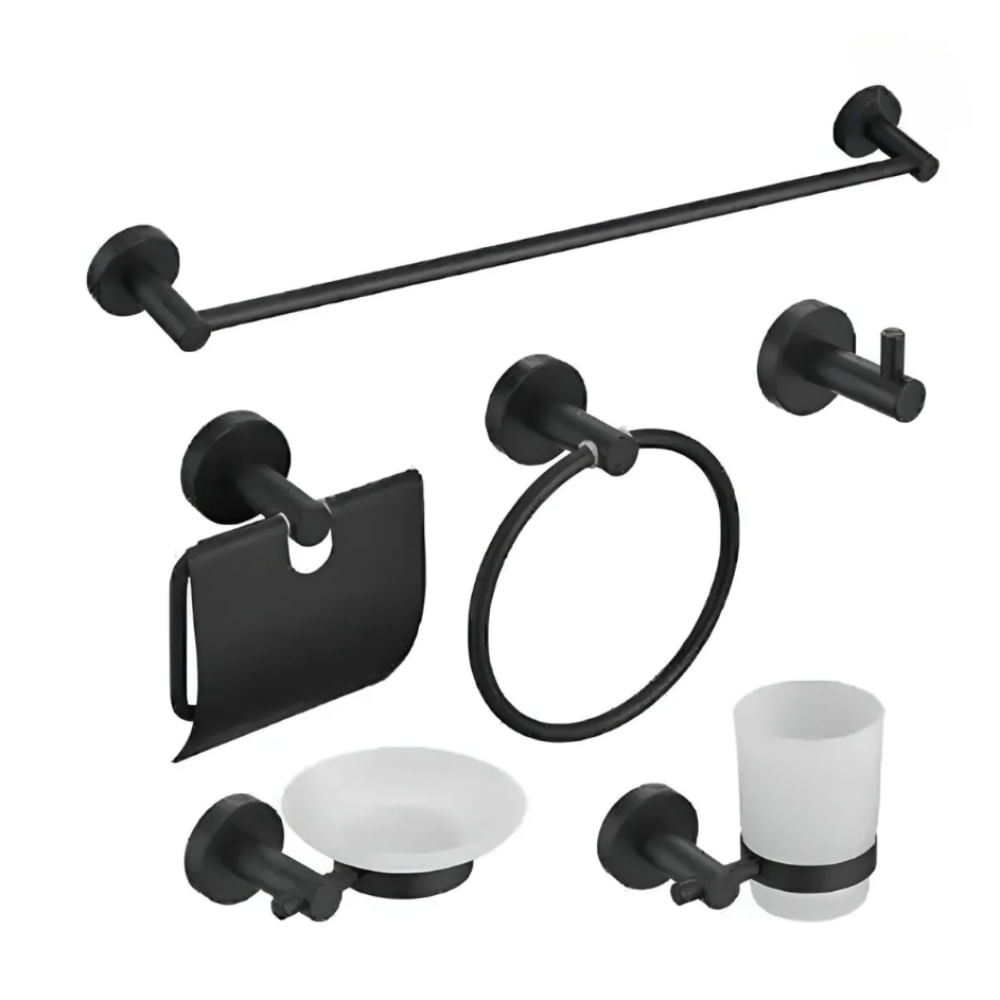 KIT 6 PIEZAS TOALLERO ACERO SUS 304 NEGRO MATE KIT 6 PIEZAS TOALLERO ACERO SUS 304 NEGRO MATE