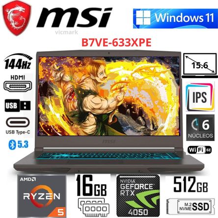 MSI Thin A15 B7VE B7VE-633XPE Ryzen 5 7535HS 16GB 512GB SSD RTX 4050 6GB FHD 144Hz MSI Thin A15 B7VE B7VE-633XPE Ryzen 5 7535HS 16GB 512GB SSD RTX 4050 6GB FHD 144Hz