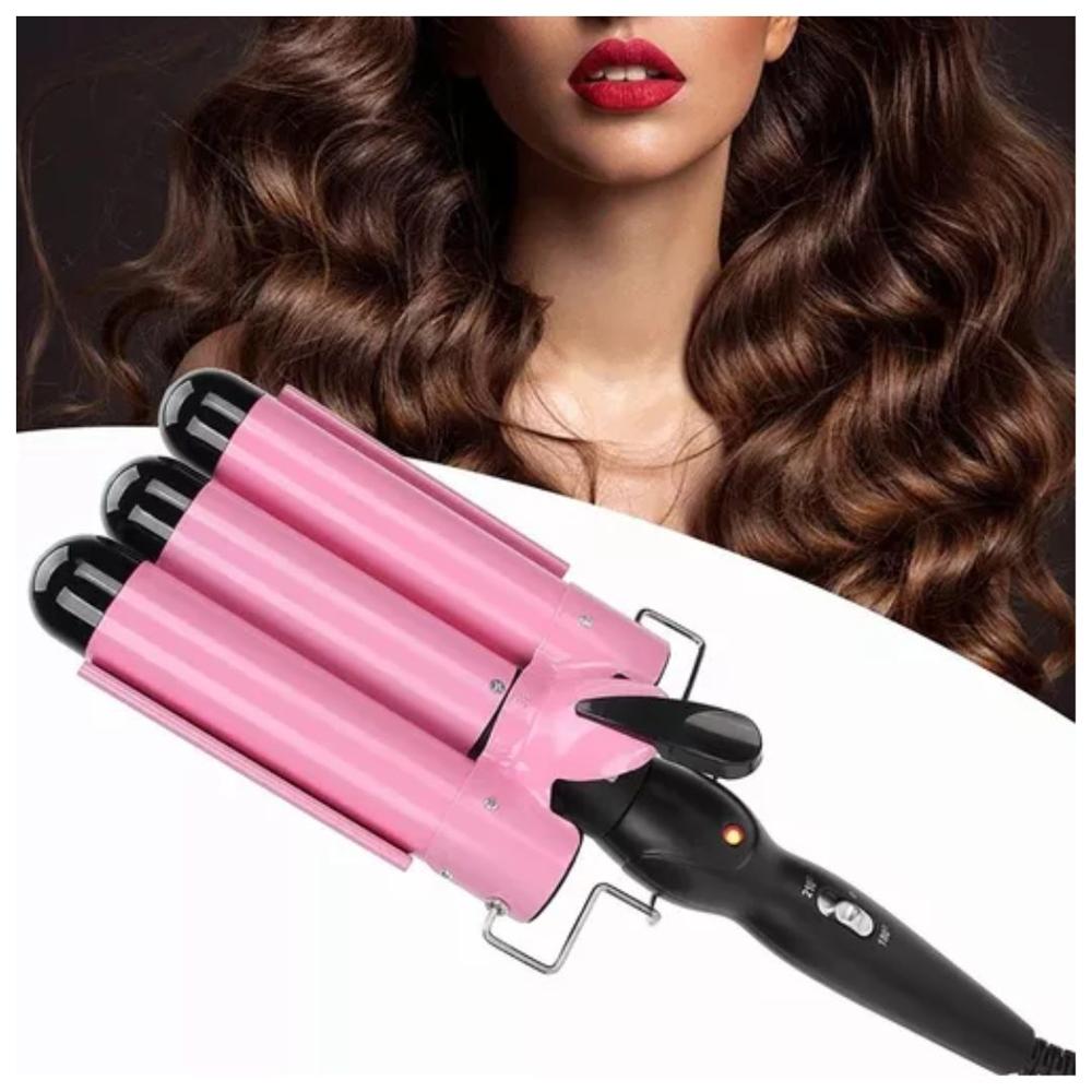 Rizador Profesional Ondulador de 3 Barriles para Cabello Rosado