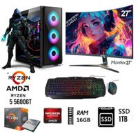 Computadora PC RYZEN 5 5600GT  Ram 16GB Disco Solido 1TB  Monitor Curvo 27 FHD