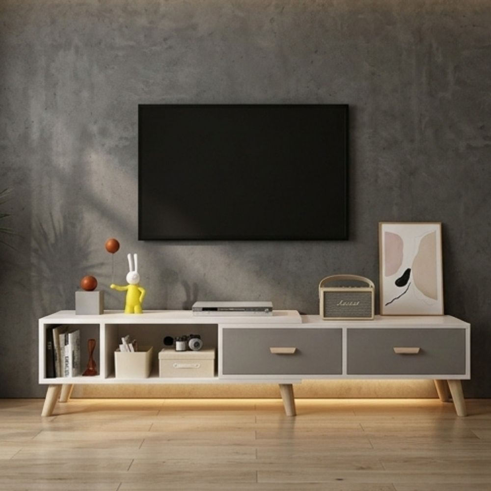 Mesa de TV 75'' Lauren Plomo y Blanco | Masiva Home