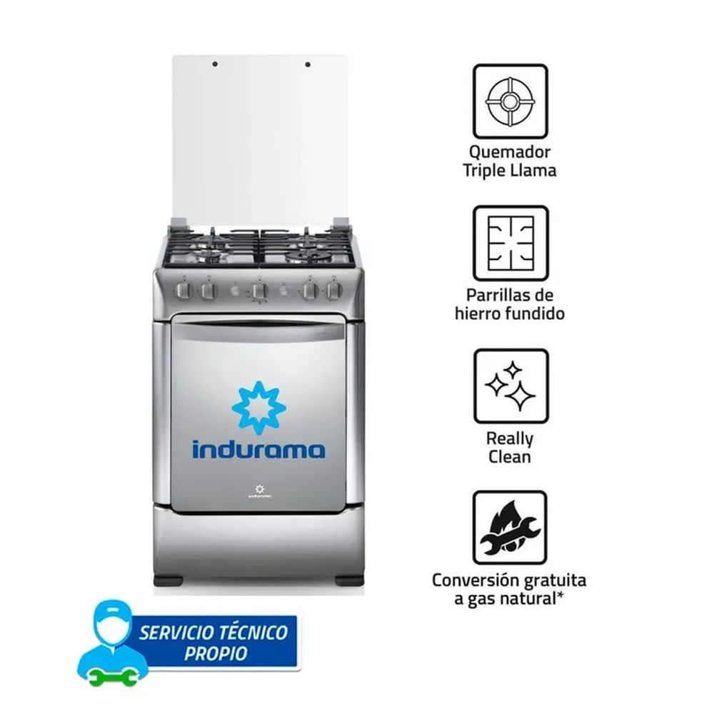 Cocina a Gas Indurama 4 Hornillas Granada Zafiro Croma