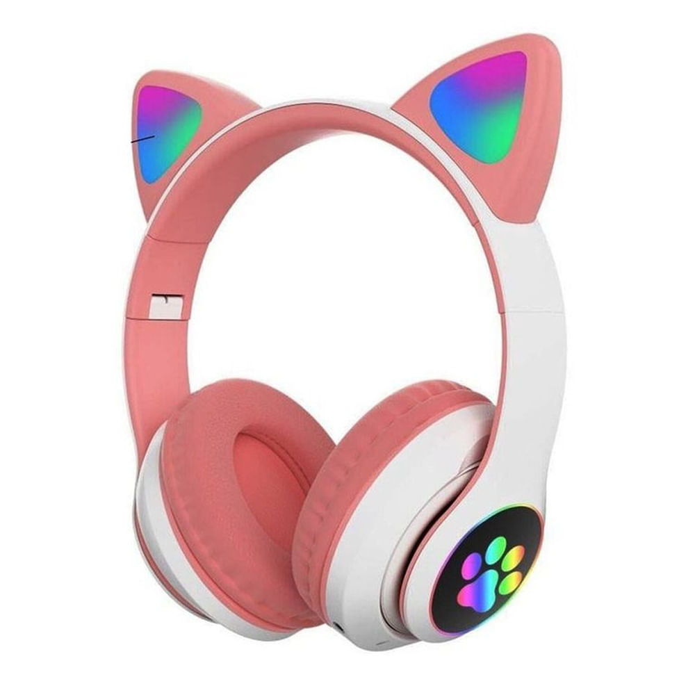 Audífono bluetooth gato con luz led rosado y bl