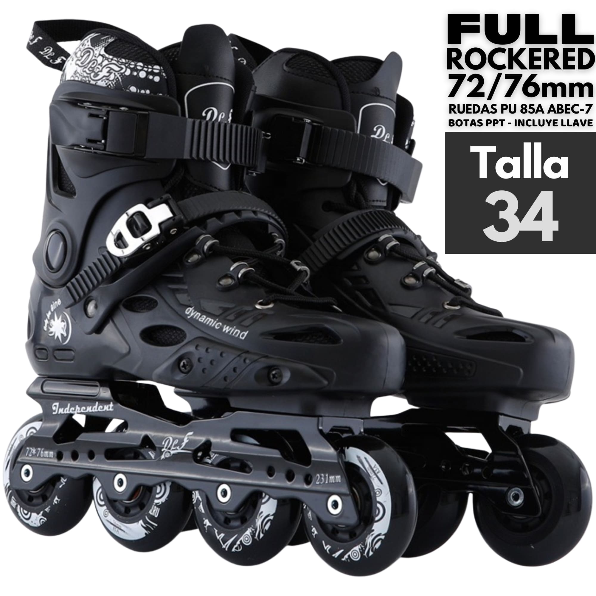 Patines Freestyle Slalom FX8 Talla 34 Full Rockered 72-76mm ABEC-7 85A Professional Skates