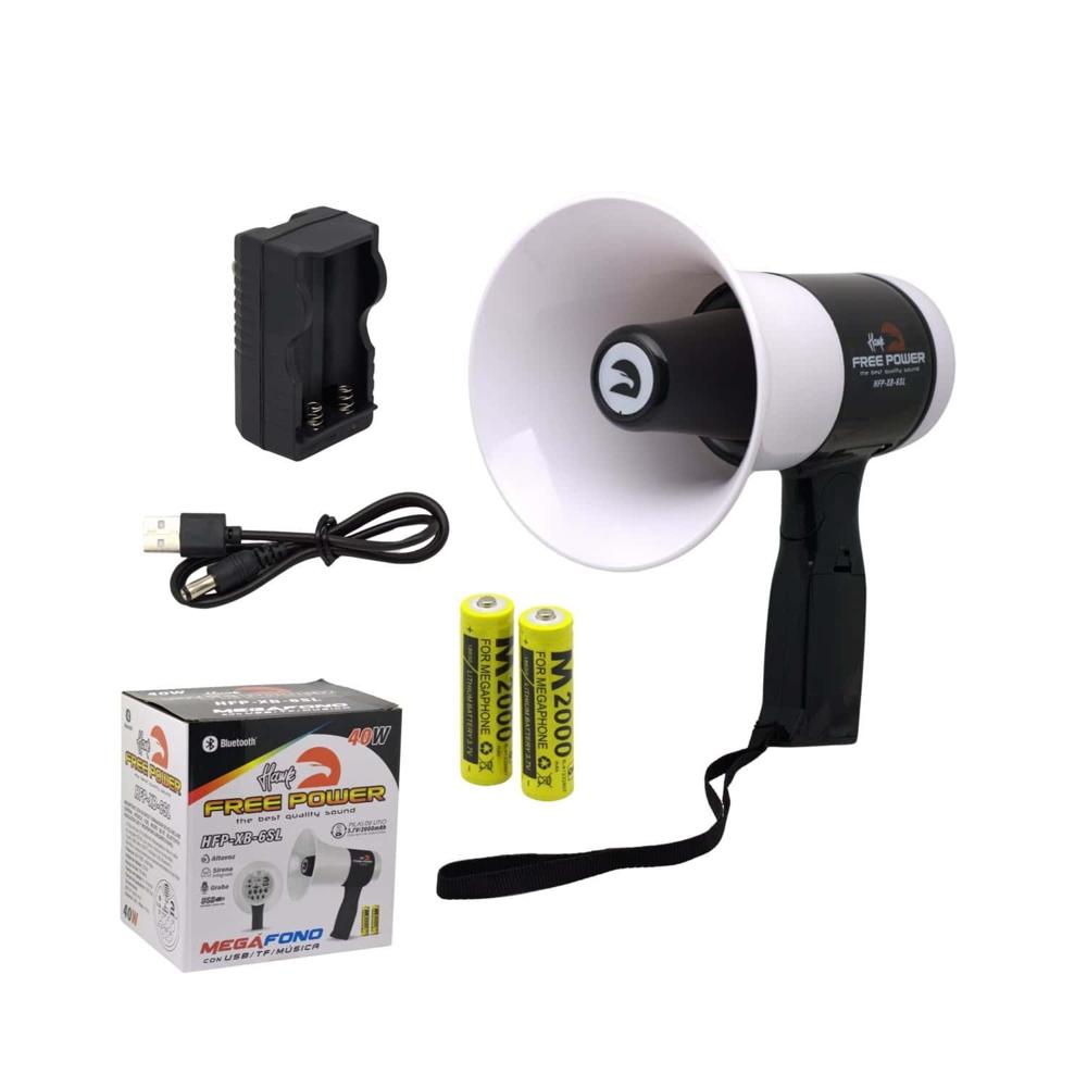 Megáfono Recargable 40W con Grabador Sirena y USB HFP-XB-6SL FREE POWER