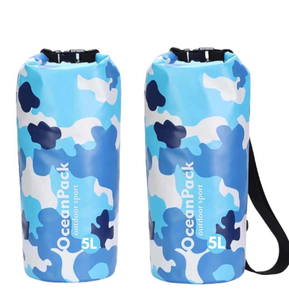 Bolsa Morral Sumergible Anti Agua Impermeable Para Viajes 5lts Celeste Camuflado