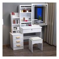 Tocador De Maquillaje Espejo Con Luz LED Taburete Para Dormitorio Blanco III