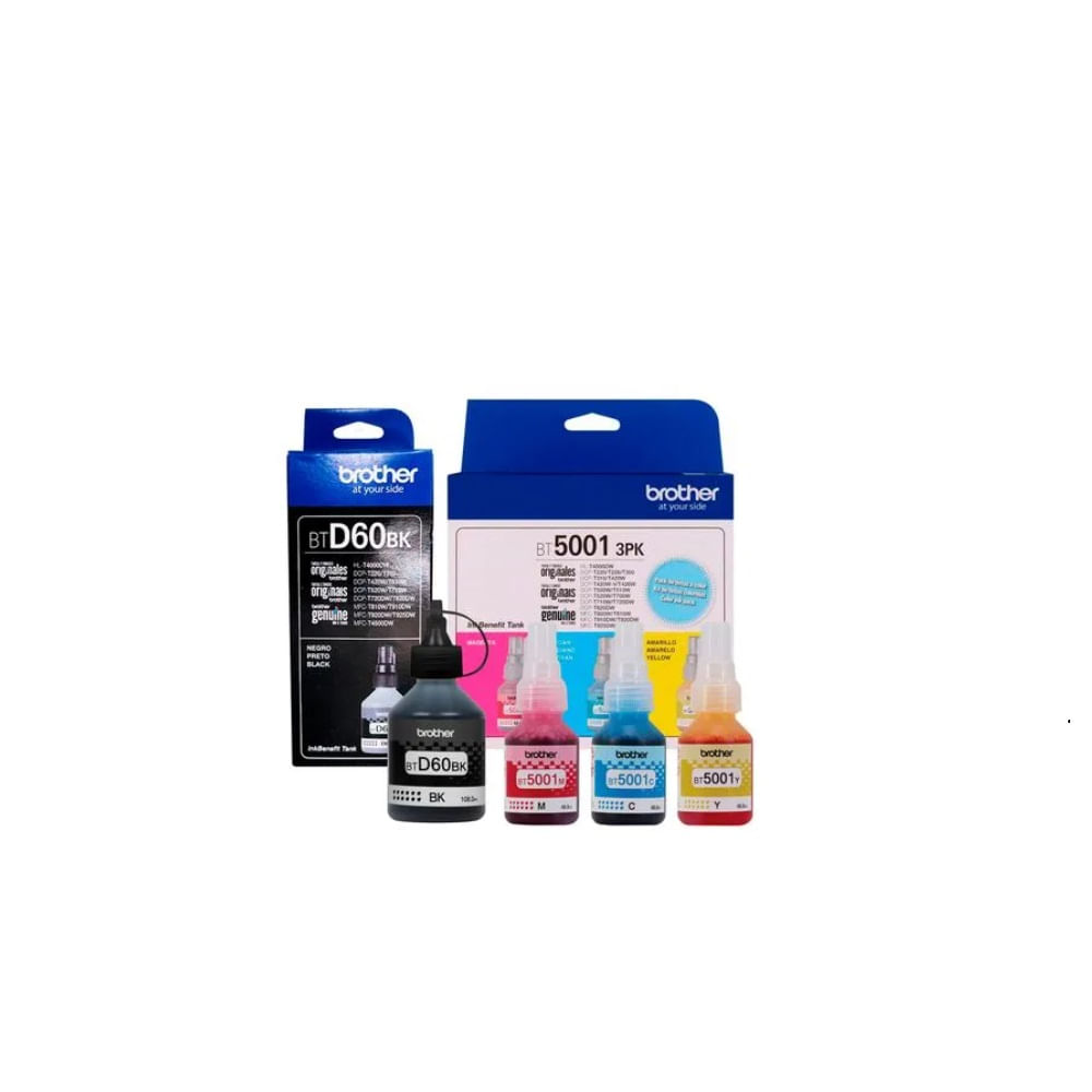 uego de Tinta Brother BTD-60BK Negro y Tripack BT-5001 Colores CMY Original