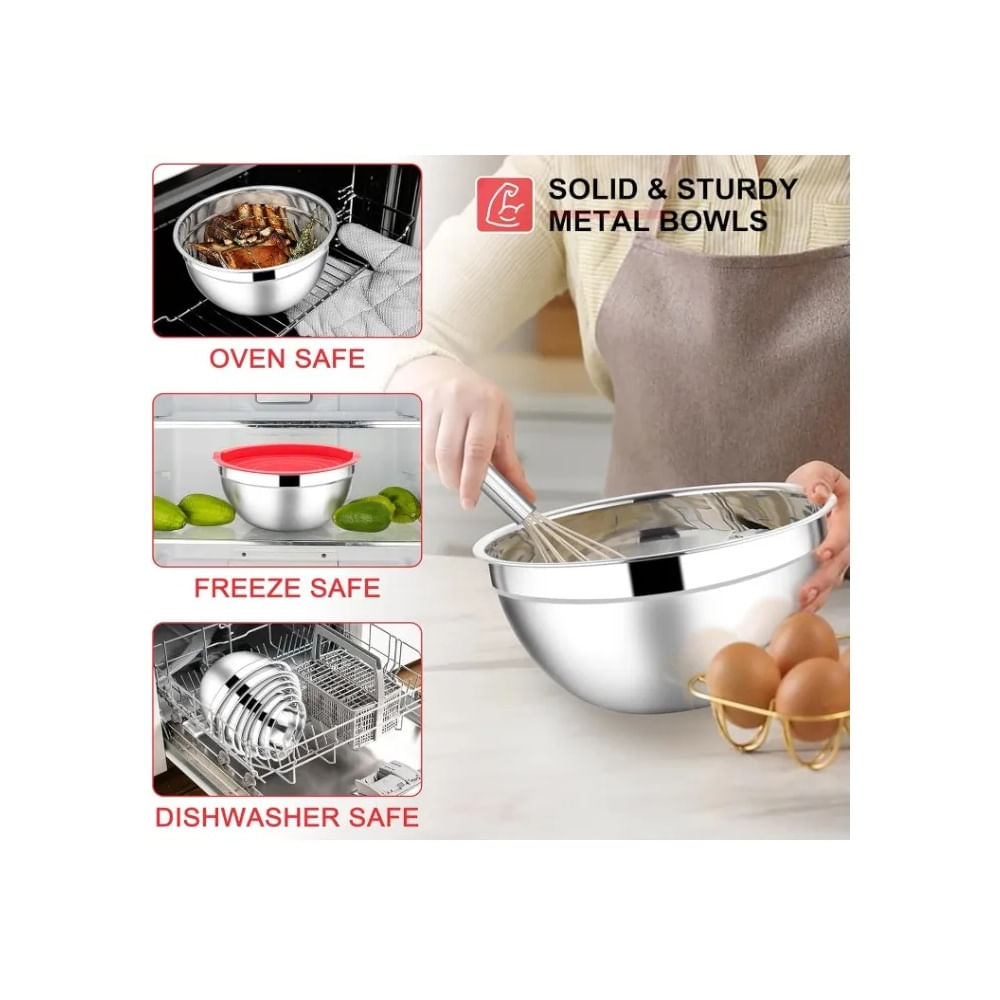 Bowl de 30 cm Acero Inoxidable con tapa Roja